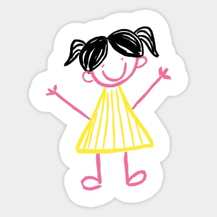 cute little girl doodle art illustration Sticker